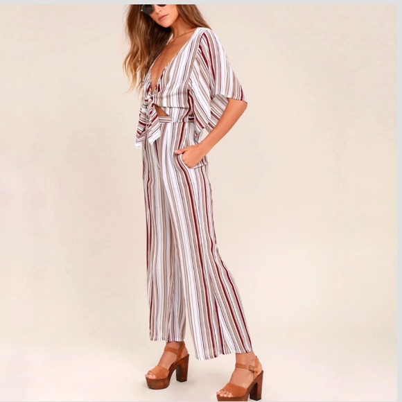 Faithfull the brand tilos striped tie front cut out wide leg jumpsuit romper - Picture 4 of 14